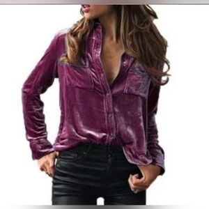 Anthropologie Pilcro Crushed Velvet Button-Up Top